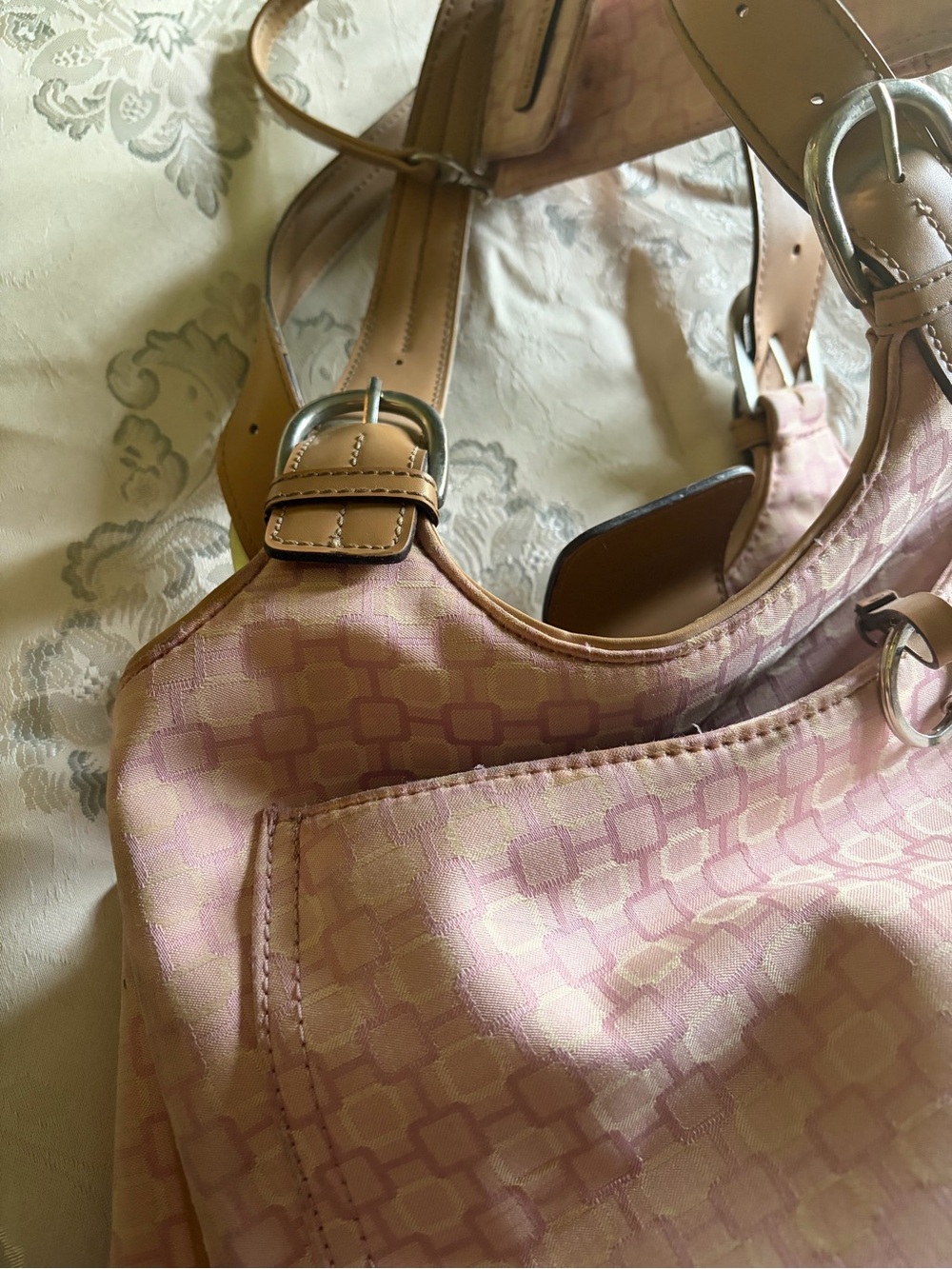 Nine West Pink Patterned Hobo with Tan Straps
